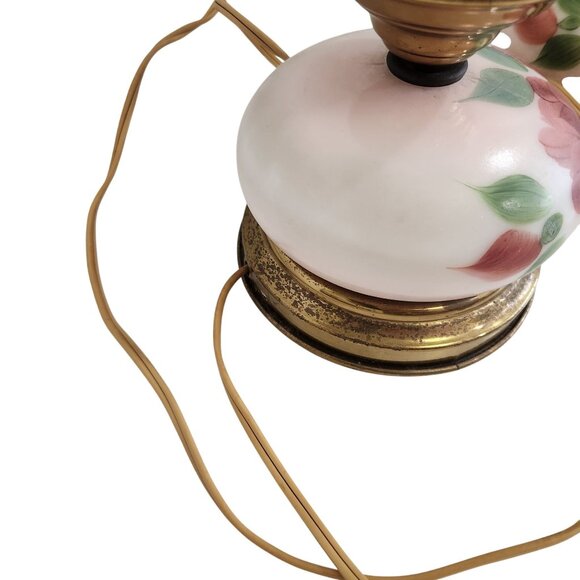 Vintage Floral Glass Hurricane Lamps With Hand-Painted Roses & Frosted Chimneys - Picture 4 of 5